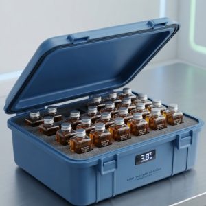 Nano Preservation Bottles Stored Securely inside Active Cold Chain Transport Container
