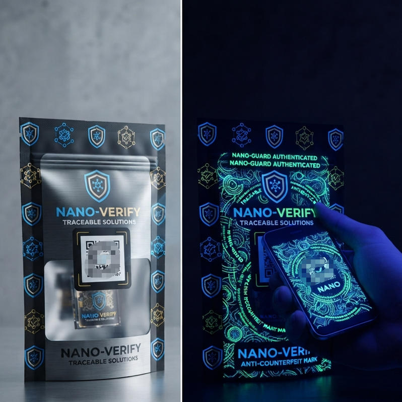 Custom Printed Nano Packaging with Traceability & Anti-Counterfeiting 2 UV Light Security Inspection of Nano Invisible Ink Anti Counterfeiting Packaging