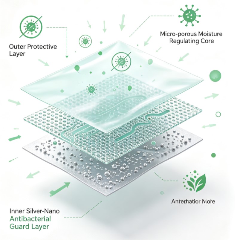 Nano Antibacterial Produce Bags & Crate Liners for Fruits & Vegetables 4 Technical Structure Diagram of Nano Antibacterial Guard Layer for Produce Crate Liners
