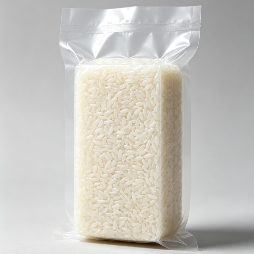 Heavy-Duty Anti-Mold Vacuum Storage Bags for Rice & Grains 1 Heavy-Duty Vacuum Sealed Rice Bag Formed into Rigid Brick Shape for Grain Storage