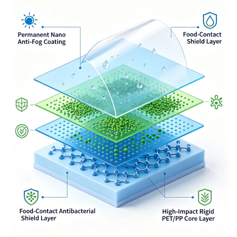 Nano Anti-Fog & Antibacterial Rigid PET/PP Thermoforming Sheet 4 Anti-Fog and Antibacterial Test Comparison for Rigid PET Thermoforming Sheet Trays-4